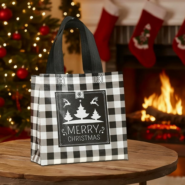 Bolsa de regalo navideña de tela no tejida | Bolsa plegable impermeable para guardar regalos navideños | Bolsa reutilizable navideña con asa resistente | Para dulces, pequeños regalos, decoración y