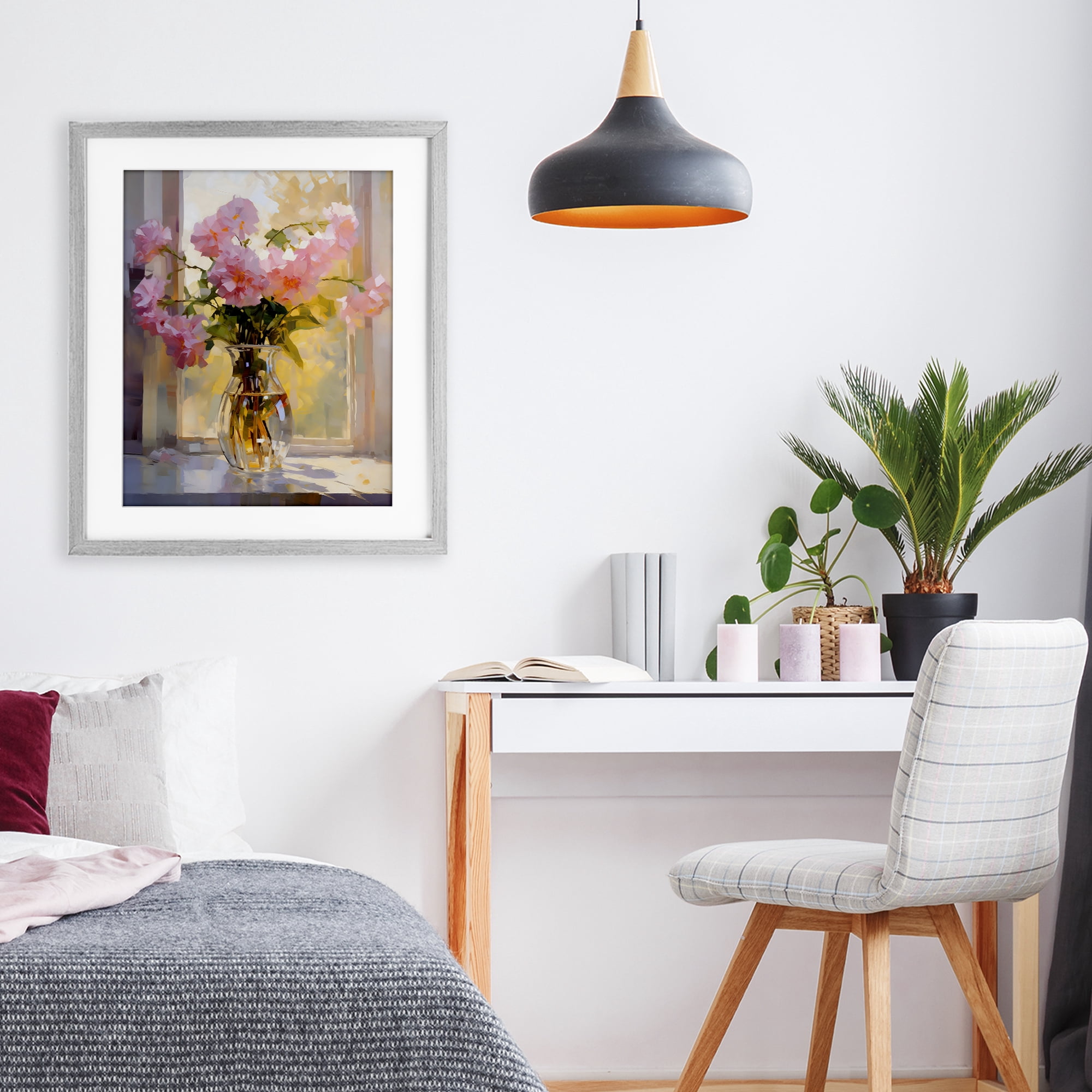 Stupell Industries Pink Flowers in Sunlit Vase Gray Framed Print Under Glass, design by Creative Studio