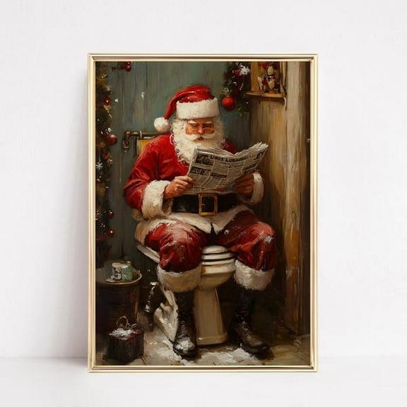 Santa Toilet Print, Christmas Bathroom - Wall Art Print, 8x12 UNFRAMED