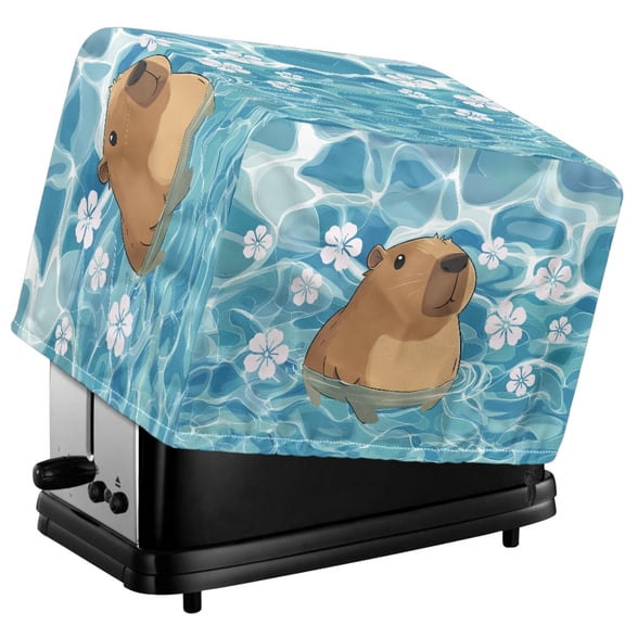 HELLHERO Capybara Print Toaster Cover 2 Slice, Flower Waterproof Bread Machine Protector with Top Handle, Dustproof Kitchen Small Appliance Cover