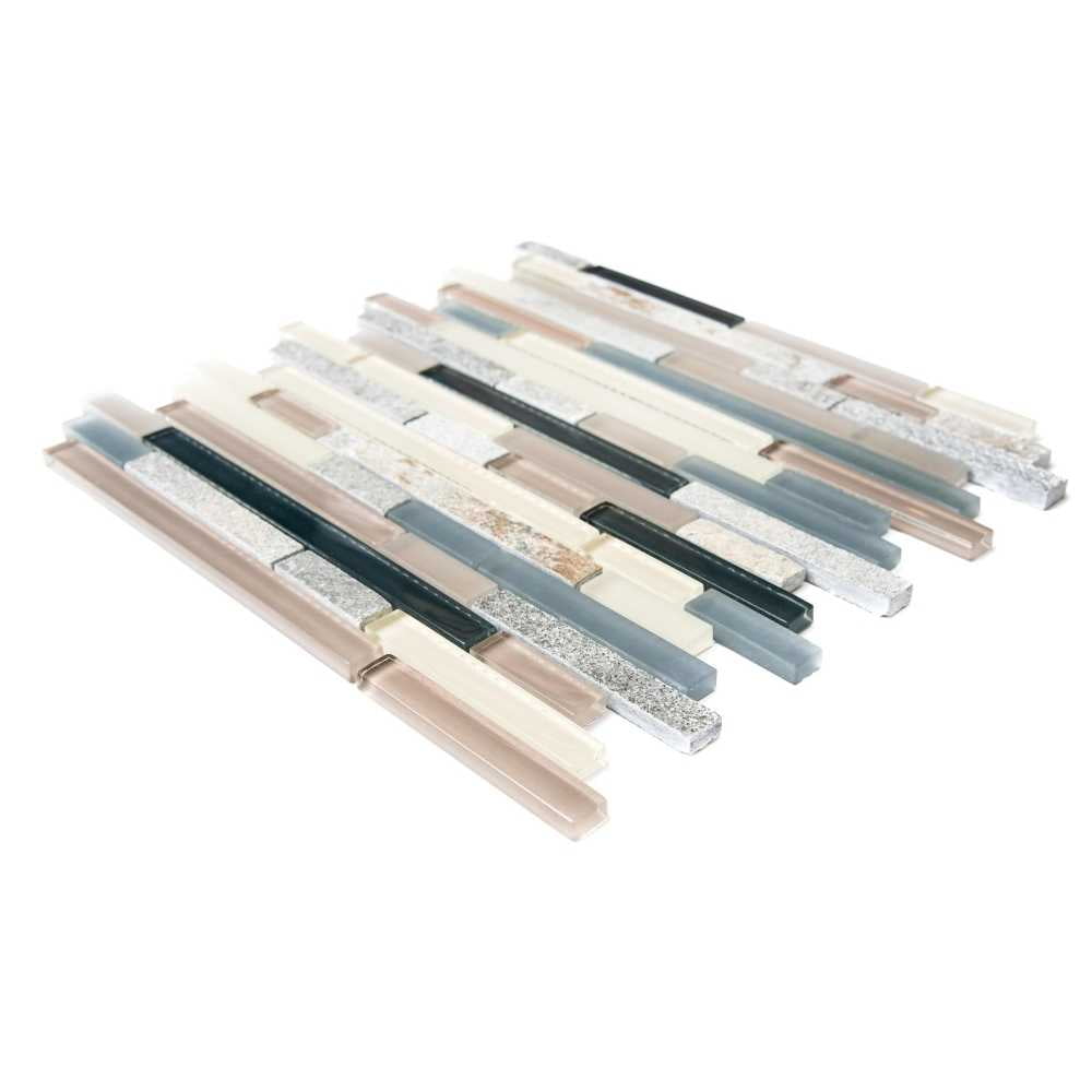 The Tile Life Victory Brick Linear 4 x 4 Beach Wave Glass Mixed Mosaic Tile Sample 1 Piece