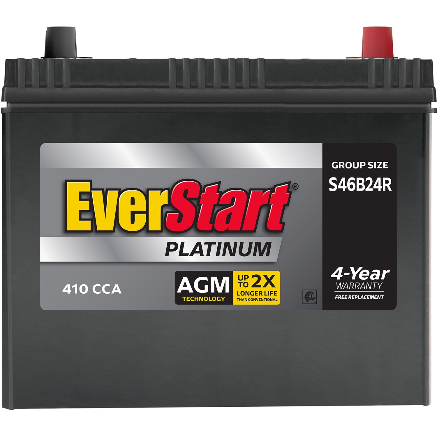 EverStart Platinum AGM Automotive Battery, Group Size S46B24R 12 Volt, 410  CCA 