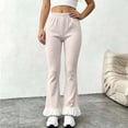 thumbnail image 1 of Ugoldhm Women's Ribbed Knit Flare Pants Elastic Waist Ruffle Hem Bow Decor Slim Casual Bell Bottom Trousers 0-14Y, 1 of 2
