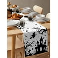 thumbnail image 3 of Table Runners 108 Inches Long Dress Scarves, Halloween Castle Farmhouse Coffee/Dining/Kitchen Table Runner for Living Room, Cartoon Moon Ghost Bat Black White 13x108 Inch, 3 of 7