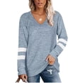 thumbnail image 3 of Womens V Neck Tunic Tops Dressy Casual Long Sleeve Comfy Soft Woolen Sweatshirt Striped Loose Fit Pullover Shirts, 3 of 4