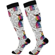 GZHJMY Zebra Compression Socks, Women Men Long Stocking (20-30mmHg), Travel Knee High Stockings for Athletic Sports,Running,Cycling,Nursing