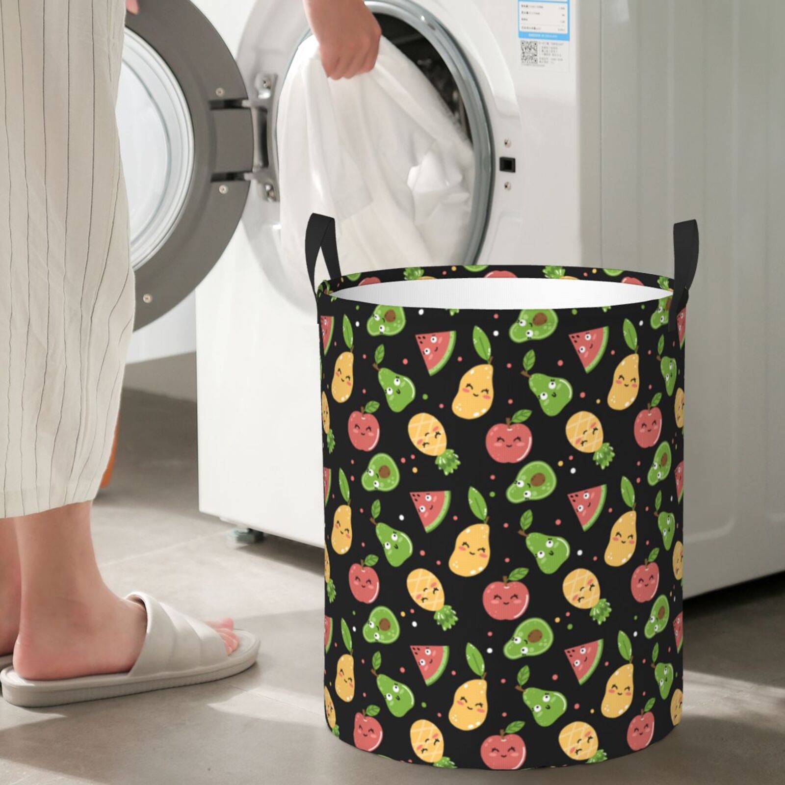 Large Laundry Basket with Handles - Cute Pear Mango Watermelon Pineapple Kids Baby Dirty Clothes Laundry Hamper for Bedroom Aesthetic