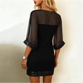 thumbnail image 4 of Delconic Women’s Sheer Mesh Panel Mini Dress with Sequin Embellished Hem and Sleeves Crew Neck Shift Style Black L, 4 of 4