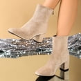 thumbnail image 2 of WRKEKC Womens Boots Ankle Booties Solid Square Toe Side Zipper Thick Heel Mid Heel Short Boots for Ladies Winter, 2 of 7