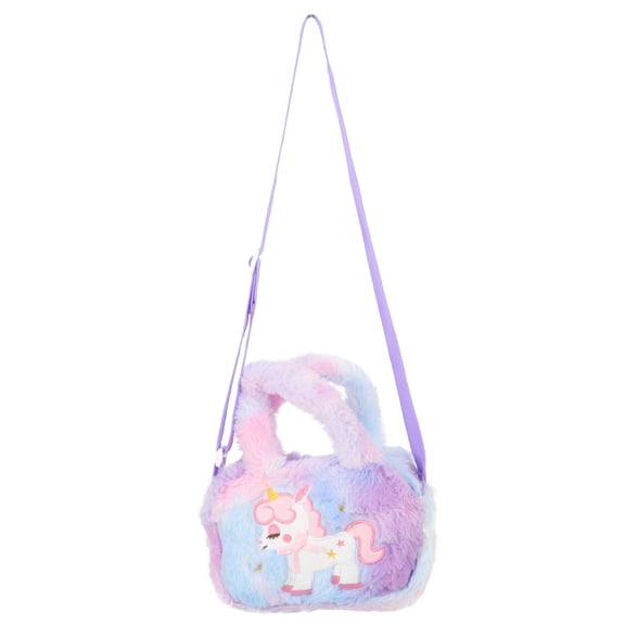 CIMAXIC Violet Unicorn Plush Crossbody Purse Lightweight Adjustable Strap Perfect for Storage Use 13.5x9.5 inches