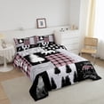 thumbnail image 2 of Bear Kids Comforter Set Queen Size,Wolf Hunting Woodland Rustic Cabin Bedding Set for Boys Girls Adult,Camping Adventure Geometric Plaid Patchwork Down Comforter,Pine Tree Xmas Duvet Insert Pink Black, 2 of 6