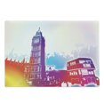 thumbnail image 1 of London Cutting Board, Historical Big Ben and Bus Bell Clock Tower UK Europe Street Landmark, Decorative Tempered Glass Cutting and Serving Board, Large Size, Purple Red Yellow, by Ambesonne, 1 of 1