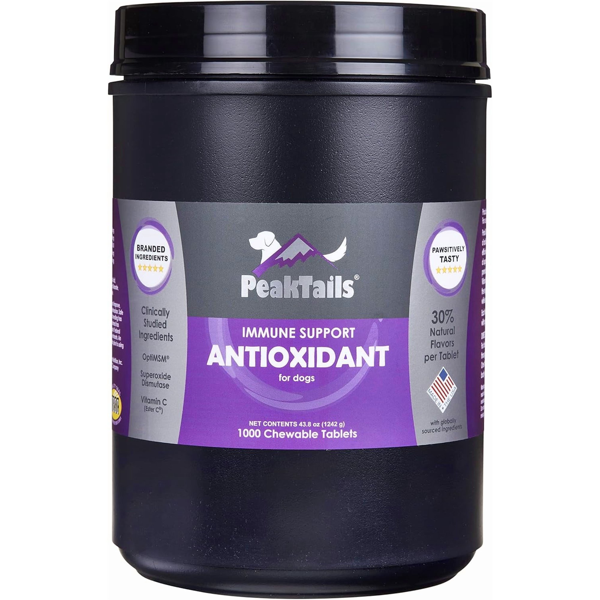 PeakTails Daily Defense Antioxidant Supplement for Dogs ñ 1,000 Tablets with Superoxide Dismutase, MSM, Selenium, Vitamin C & E ñ Supports Immune Function & Cellular Protection