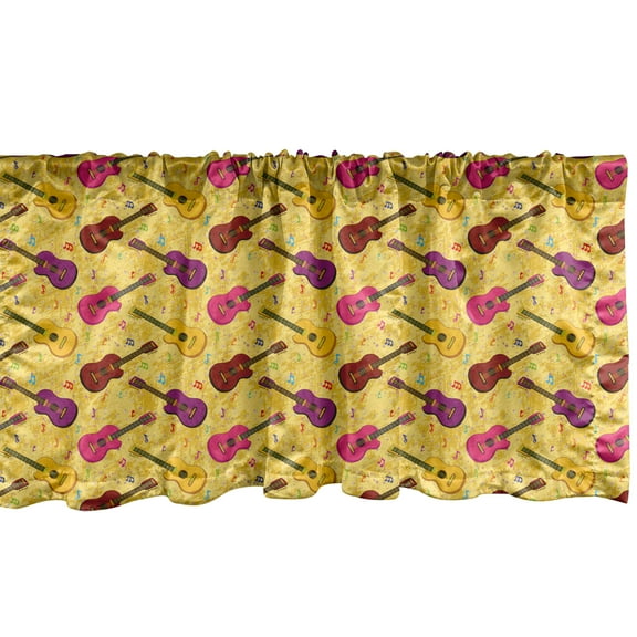Ambesonne Guitar Window Valance, Musical Instrument and Notes, 54" X 18", Mustard and Multicolor