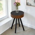 thumbnail image 2 of GZXS 15.75" Round End Table, Accent Carved Table with Two-Tone Design, and Solid Wood Legs, for Living Room/Bedroom/Couch Side, Brown+Black, 2 of 10
