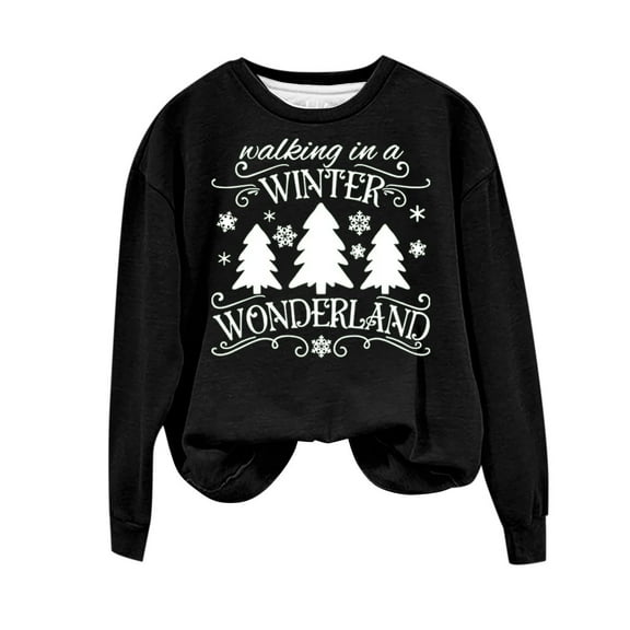 asdoklhq Christmas Clearance under $5, Christmas Gifts for Women Women's Christmas Printed Round Neck Long Sleeved Top Loose Fitting Sweater