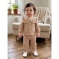 thumbnail image 5 of RUINIXCW Toddler Baby Girl Fall Spring Clothes Infant Baby Girls Plaid Gingham 2 Piece Outfit Ruffled Doll Collar Long Sleeve Button Down Shirt Tops with Long Pants 2Pcs Clothing Set, 5 of 9