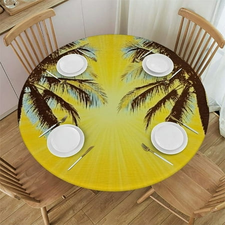 

Sheronv Palm Trees Round Table Cover Stain Resistant Washable Indoor Outdoor Tablecloth Kitchen Dining Wedding Parties 100% Polyester Tablecloth for Picnic Farmhouse 46 -50
