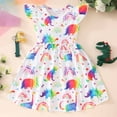 thumbnail image 2 of Bellafa Tollder Girls Cartoon Unicorn Sundress Summer Rullfle Sleeve A-line Dress 2-8 Years Kids Casual Dresses, 2 of 9