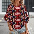 thumbnail image 3 of Stop Sign Women's V-Neck Blouse With 3/4 Ruffled Bell Sleeves Casual Top Ladies Blouses, 3 of 7