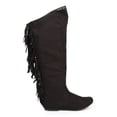 thumbnail image 2 of Qupid DC03 Women Suede Knee High Round Toe Fringe Flat Boot, 2 of 6