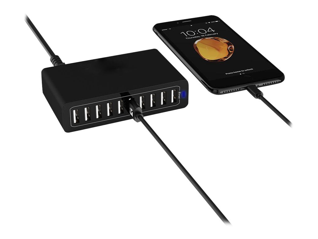 4XEM 10 Port 50W 10AMP Usb-A Charger Wall Charger Black