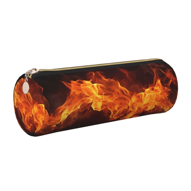 Easygdp Fiery Orange Flames Energy para Estuche de Lápices Cilíndrico de Cuero con Cremallera, Organizador de Lápices de Cuero para Escuela, Oficina y Viajes