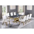 thumbnail image 2 of Gray Marble Dining Set with Gold Stainless Steel and White Faux Leather Chairs, 2 of 3