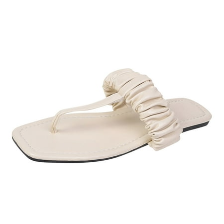 

nsendm Cute Women Sandals Size 11 Solid Color Toe Wrinkled Fashion Sandals Flat Womens Wedge Sandals Size 8 1/2 Beige 8