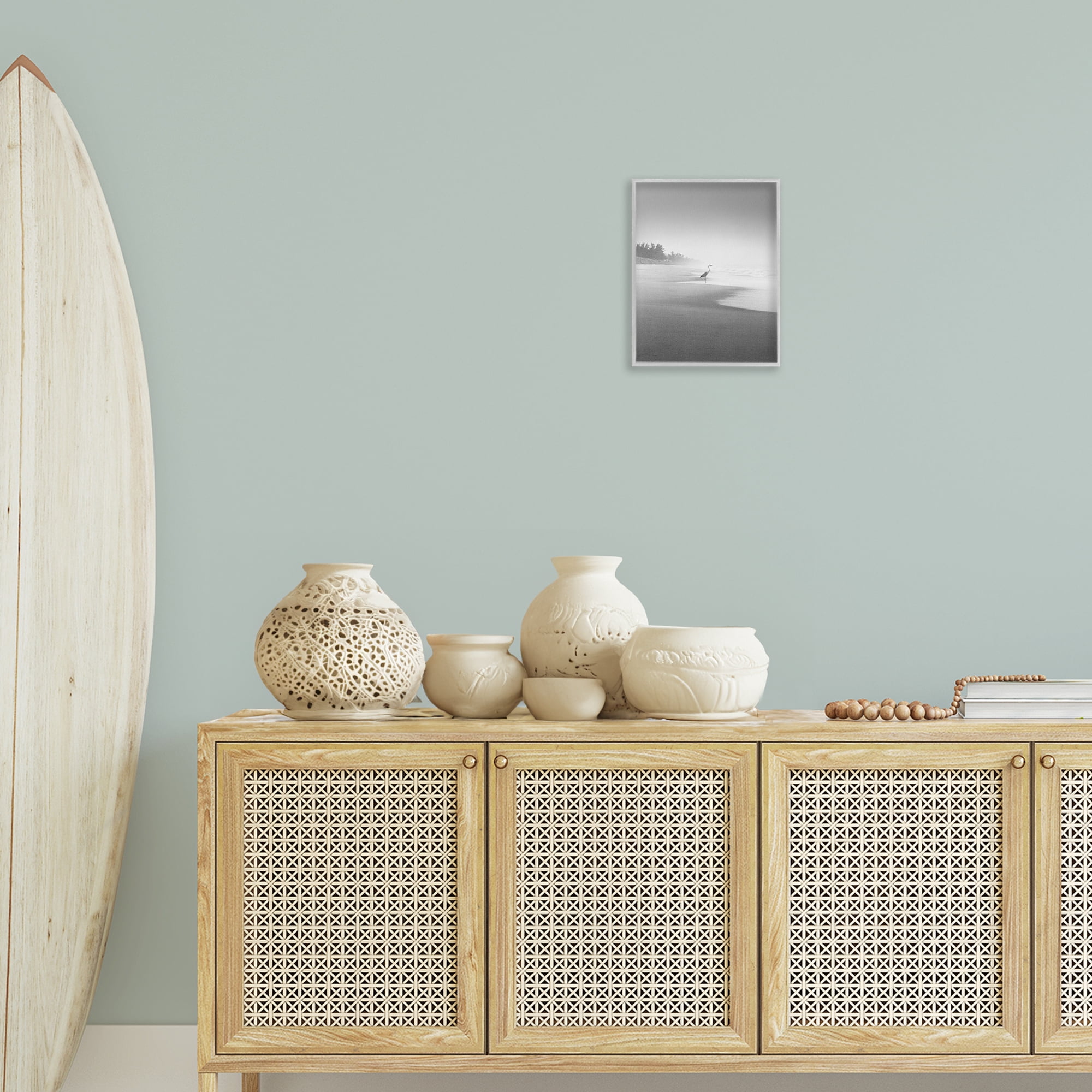 Stupell Industries Heron on Beach Coast Coastal Photography Gray Framed Art Print Wall Art, 11 x 14