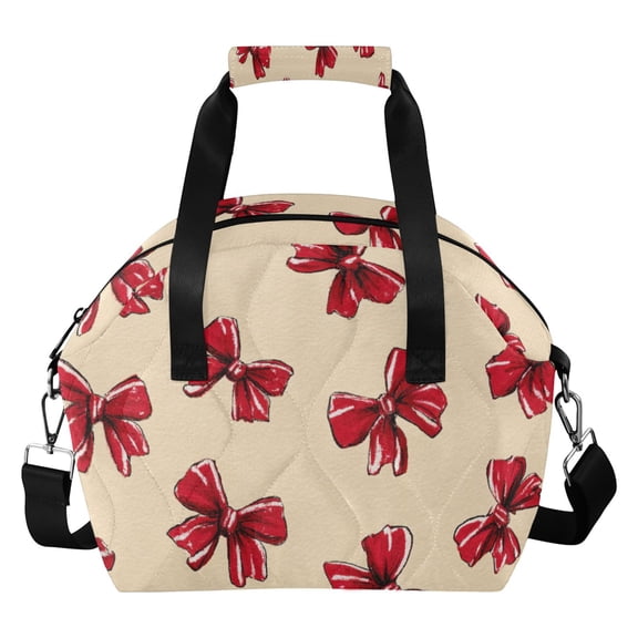 Cute Red Bows Insulated Lunch Bag Reusable Quilted Lunch Box Waterproof Leakproof Lunch Container