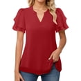 thumbnail image 2 of T Shirts for Women 2026 Summer Short Ruffle Sleeve V Neck Chiffon Dressy Casual Tshirt Blouse Tunic Top, 2 of 7