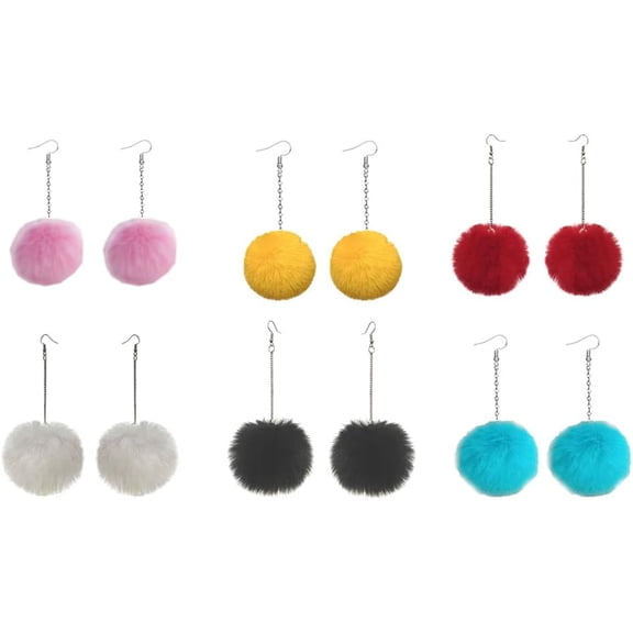 Colorful Pom Pom Ball Drop Dangle Earrings Set Faux Fur Handmade Soft Plush For Women Christmas Thanksgiving Holiday Xmas Jewelry Gift[Z1]