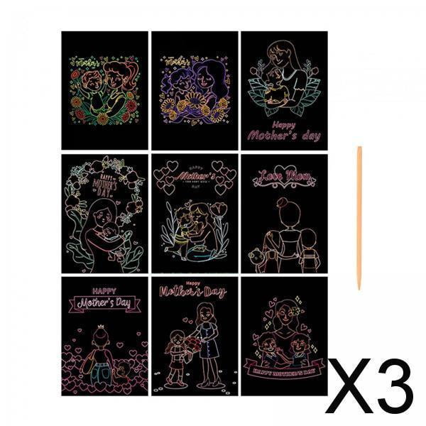 Paquete de 2-4 kits de manualidades de papel para rascar, 9 piezas, para hacer tarjetas, álbumes de recortes, regalo 3 piezas