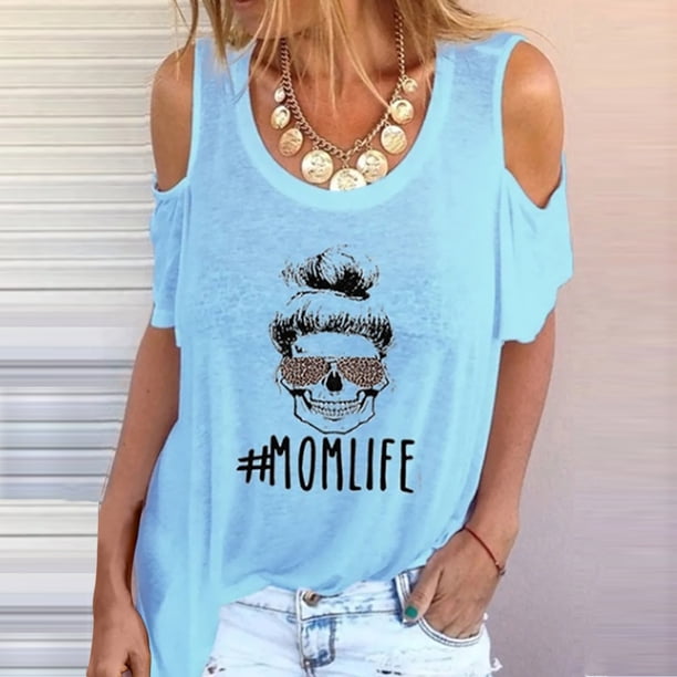 Puntoco Blusa de manga corta informal con estampado sin tirantes y cuello redondo para mujer Puntoco Puntoco-714