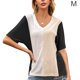 thumbnail image 1 of Camiseta de mujer de manga corta con cuello en V, color block, camiseta holgada de verano, negro, M Vogacara  AP001239-02, 1 of 7