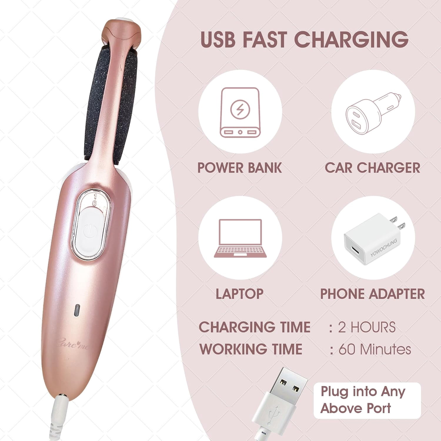 Care Me Powerful Electric Foot Callus File Removes Dry, Dead, Hard Skin, Callous for Pedicure Spa-like Smooth & Soft Feet