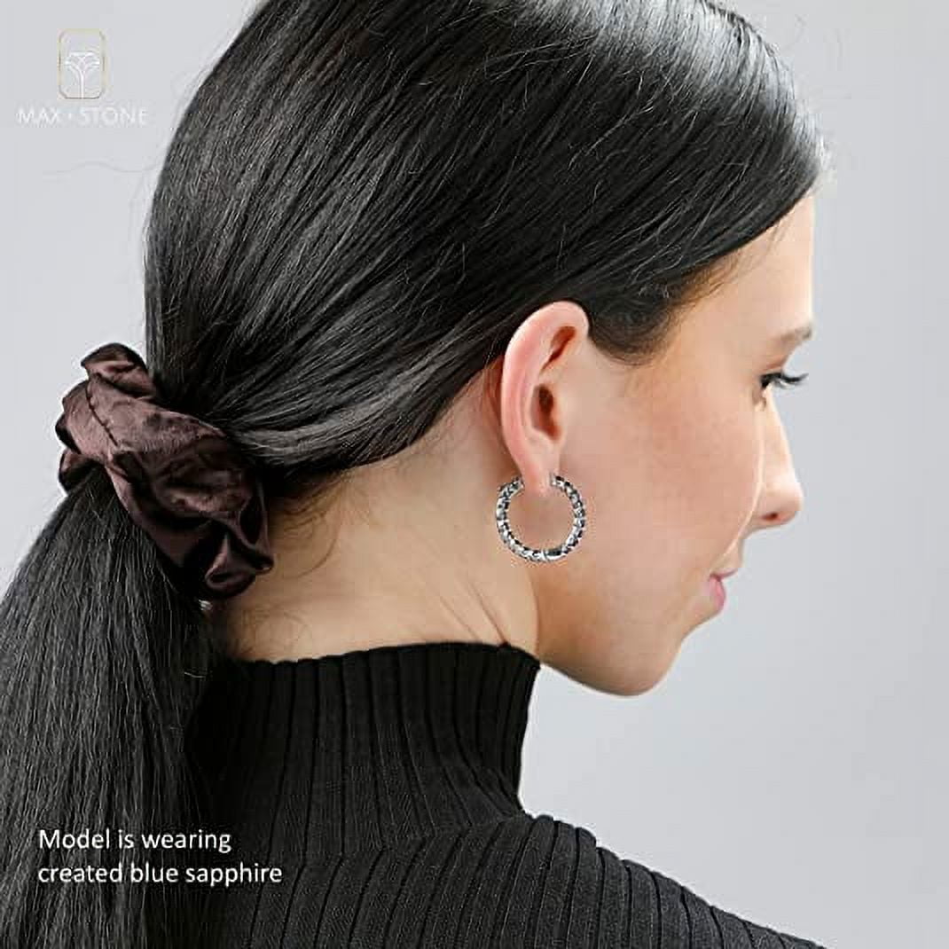 Purple Amethyst Inside Out Hoop Earrings for Women in 925 Sterling Silver 1 Inch Diameter and 3mm February Birthstone with Notched Post with Lock by MAX + STONE