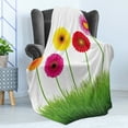 thumbnail image 4 of Gerber Daisy Soft Flannel Fleece Throw Blanket, Horizontal Order Colorful Flowers on Grass Energetic Spring Illustration, Cozy Plush for Indoor and Outdoor Use, 60" x 80", Multicolor, by Ambesonne, 4 of 5