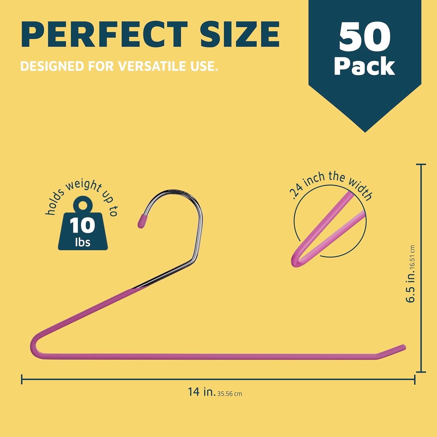 Metal Pants Hanger Set - 50 Pieces Elegant Non-Slip Closet Space Saving Hanger Set for Pants, Trouser, Blankets, and Jeans with Open Ended Sleek Design - Pink
