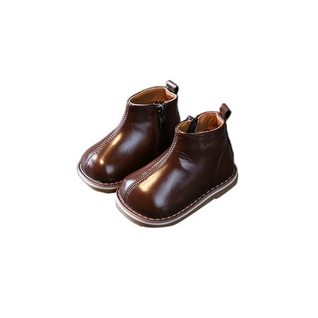 

Woobling Children Toddler Boot Zip Up Ankle Boots Cotton Lining Crib Shoes Walking Winter Shoe Non-Slip Low Calf Booties Soft Sole Slip Resistant Brown 11C