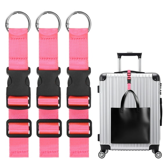 3-Pack Add A Bag Luggage Strap, Adjustable Suitcase Belt, Luggage Connector [Bright Pink]