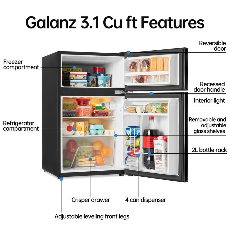 Galanz 3.1 Cu ft Two Door Mini Fridge for Small Room, Office