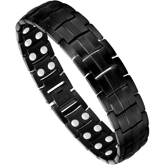 Wollet Stainless Steel Magnetic Bracelet for Men with Double Magnets Adjustable (Black & Blue)