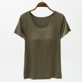 thumbnail image 1 of Camiseta de mujer de manga corta con almohadilla para el pecho de verano, sujetador de color liso, media manga, se puede usar como camisa de fondo, 1 of 6