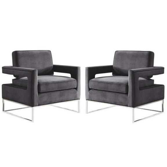 Home Square 2 Piece Upholstered Velvet Accent Chair Set in Gray and Chrome