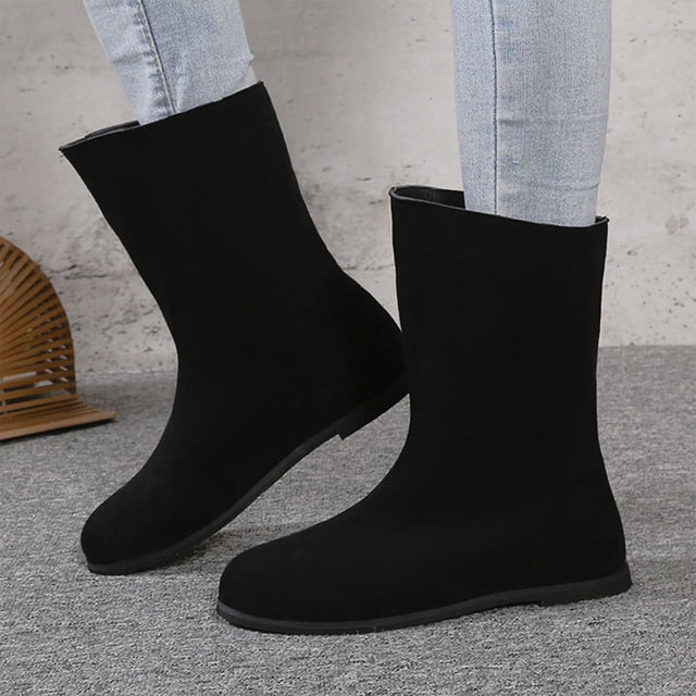 Styesk Bottes pour Femmes Bottines Rétro Élastiques pour Femmes Mode Talon Plat Bout Rond Talon Plat Fronces Chaussures Tricotées Brodées Bottes de Travail pour Femmes