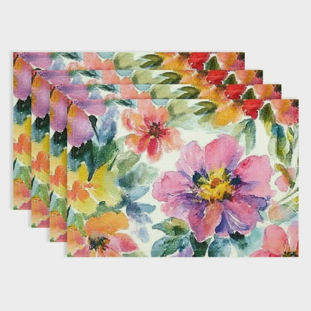 

Shiartex Flowers Western Meal Table Pad Set of 4 Linen Placemats for Birthday Parties Christmas Restaurants Buffets Home Decoration 18x12in