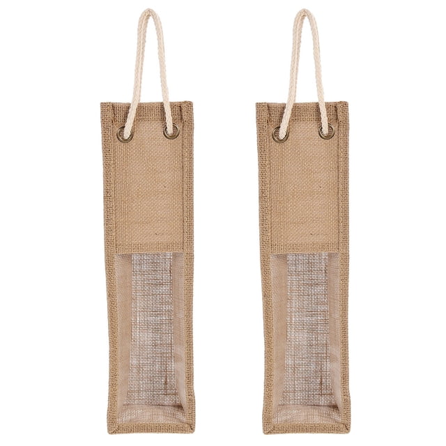 Beige 2Pack Jute Rectangular Wine Bottle Bag For Gifting Occasions And Carrying Wine Bottles