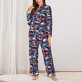 thumbnail image 2 of Yiaed rock Skull blue record Print Pajamas Women's Long Sleeve Sleepwear Soft Button Down Loungewear Pjs Lounge Set Nightwear Womens Pajama Pants-XX-Large, 2 of 7